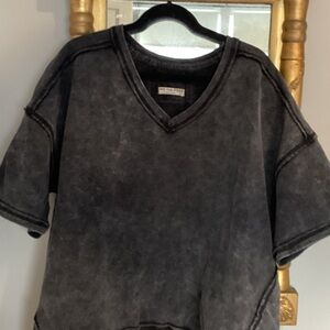 We The Free oversized v neck short sleeved washed black sweatshirt 100% cotton